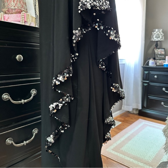 DJ-JAZ Black One-Shoulder Sequin Trim Cocktail Dress Size 10 - Picture 9 of 13